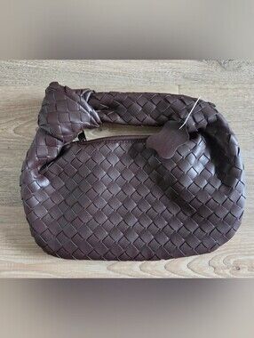 Brown Woven Leather Hobo Shoulder Bag